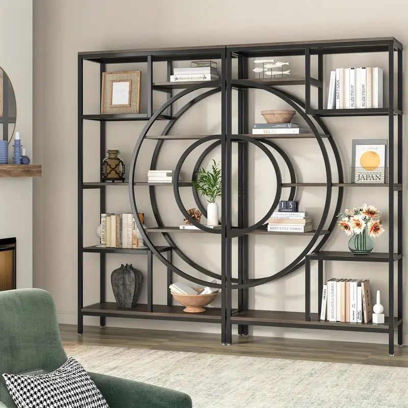 Industrial Geometric 8-Tier Bookcase