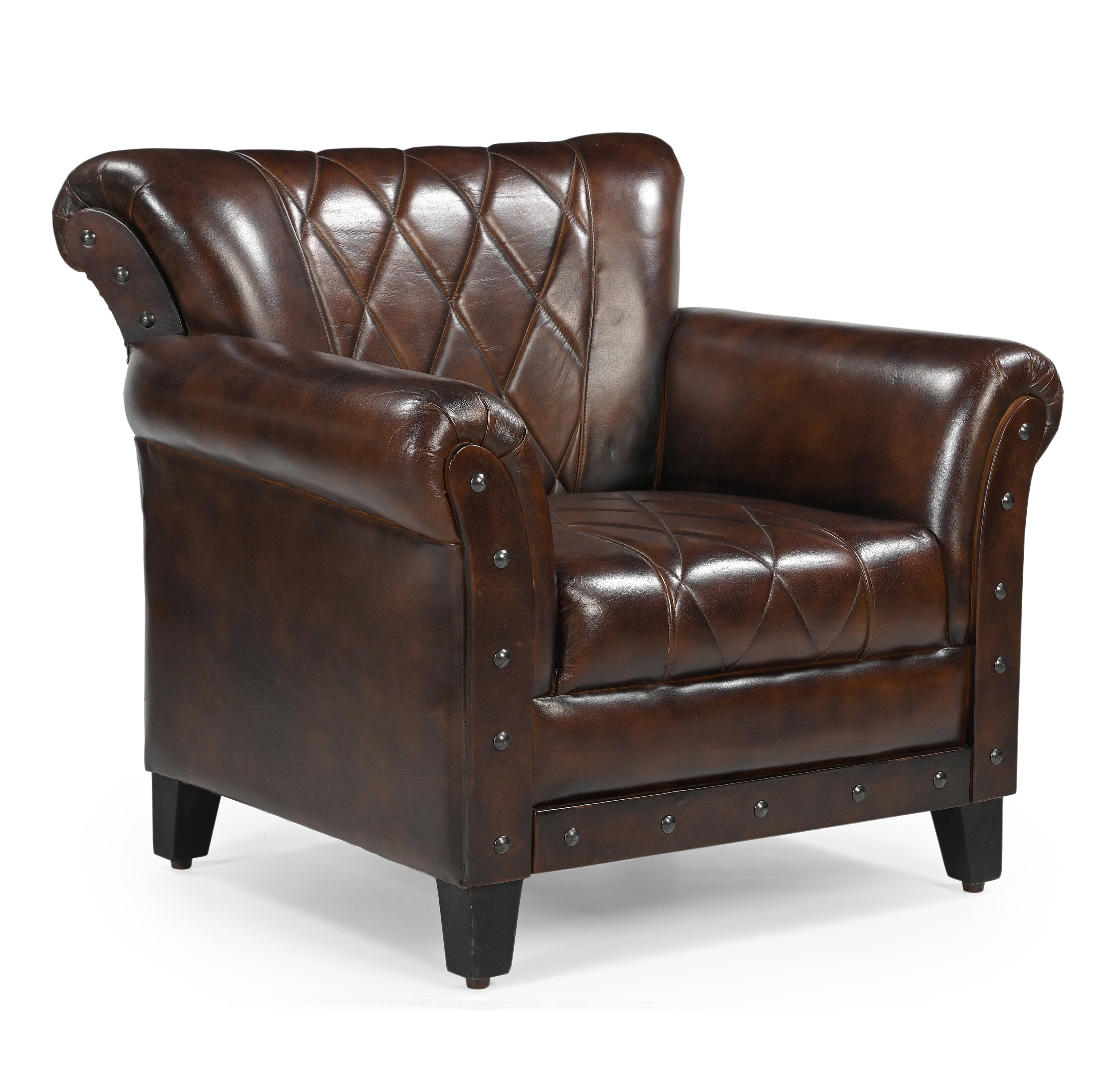 Chocolate Leather Studded Arm Chair