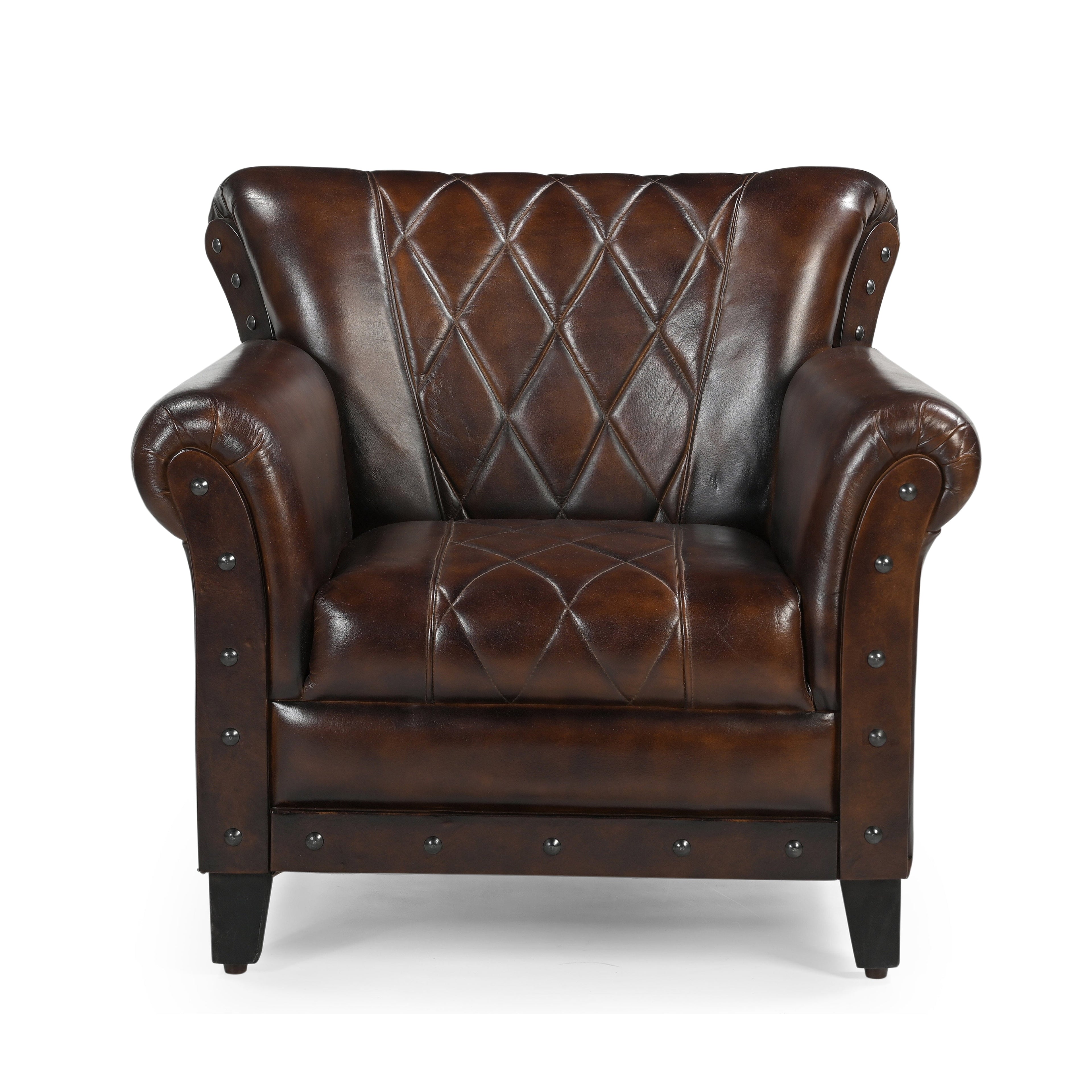 Chocolate Leather Studded Arm Chair