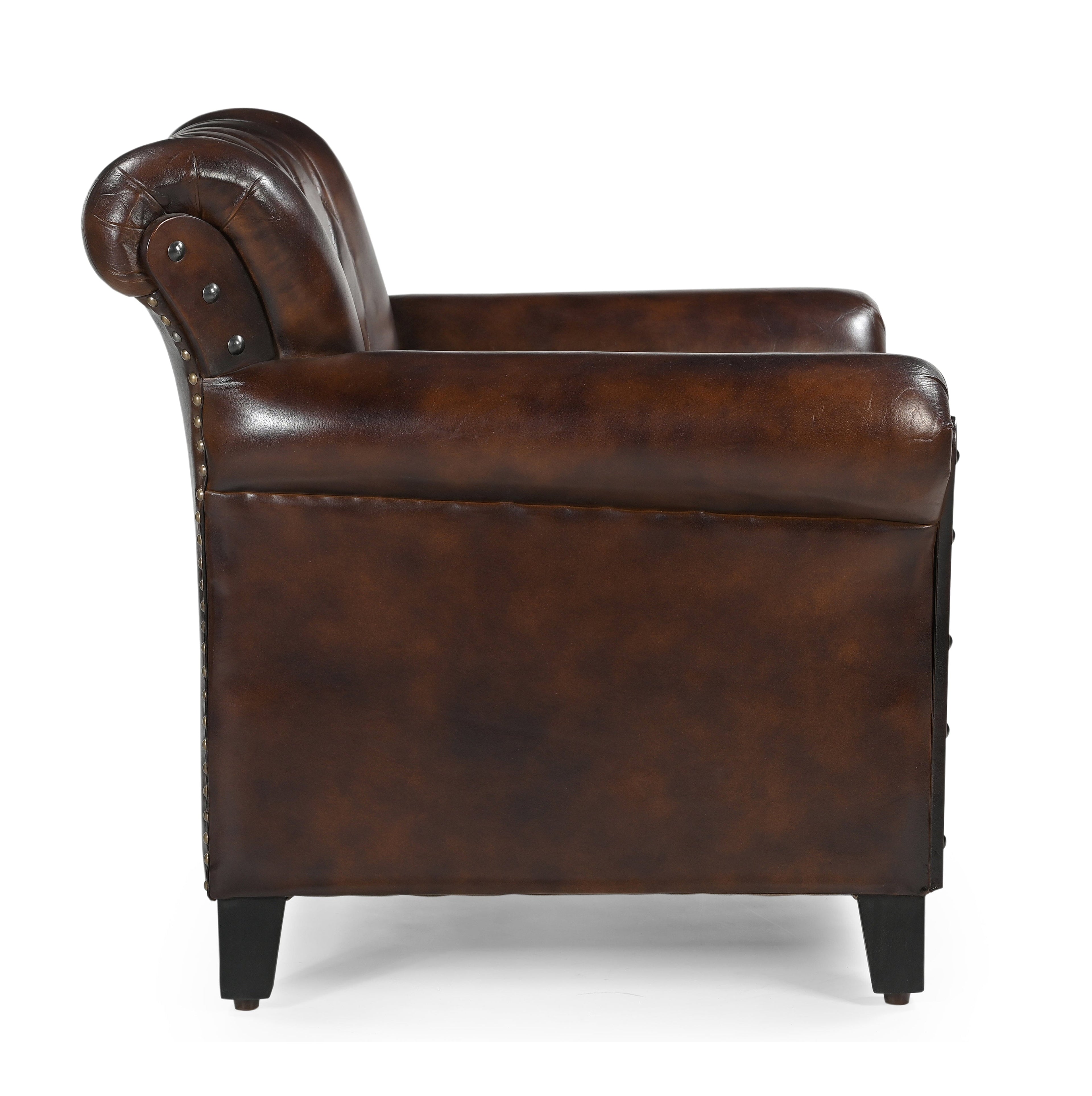 Chocolate Leather Studded Arm Chair