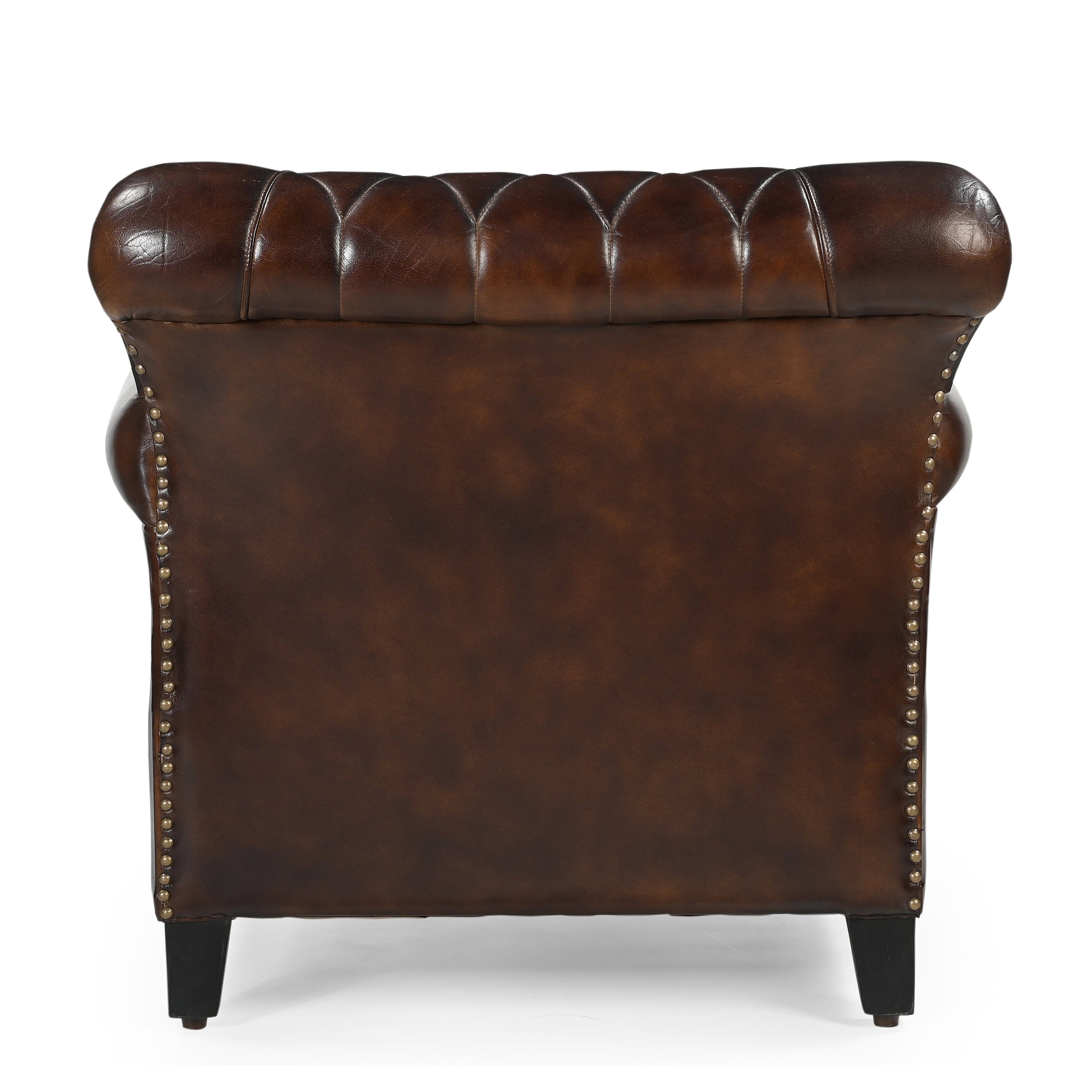 Chocolate Leather Studded Arm Chair