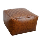 Caramel Square Latticed Leather Ottoman