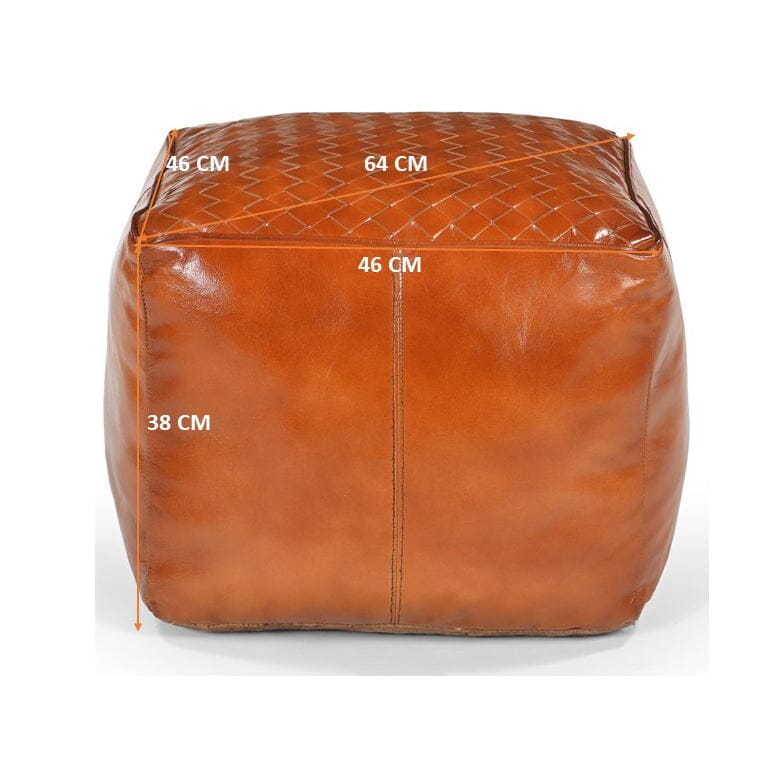Caramel Square Latticed Leather Ottoman