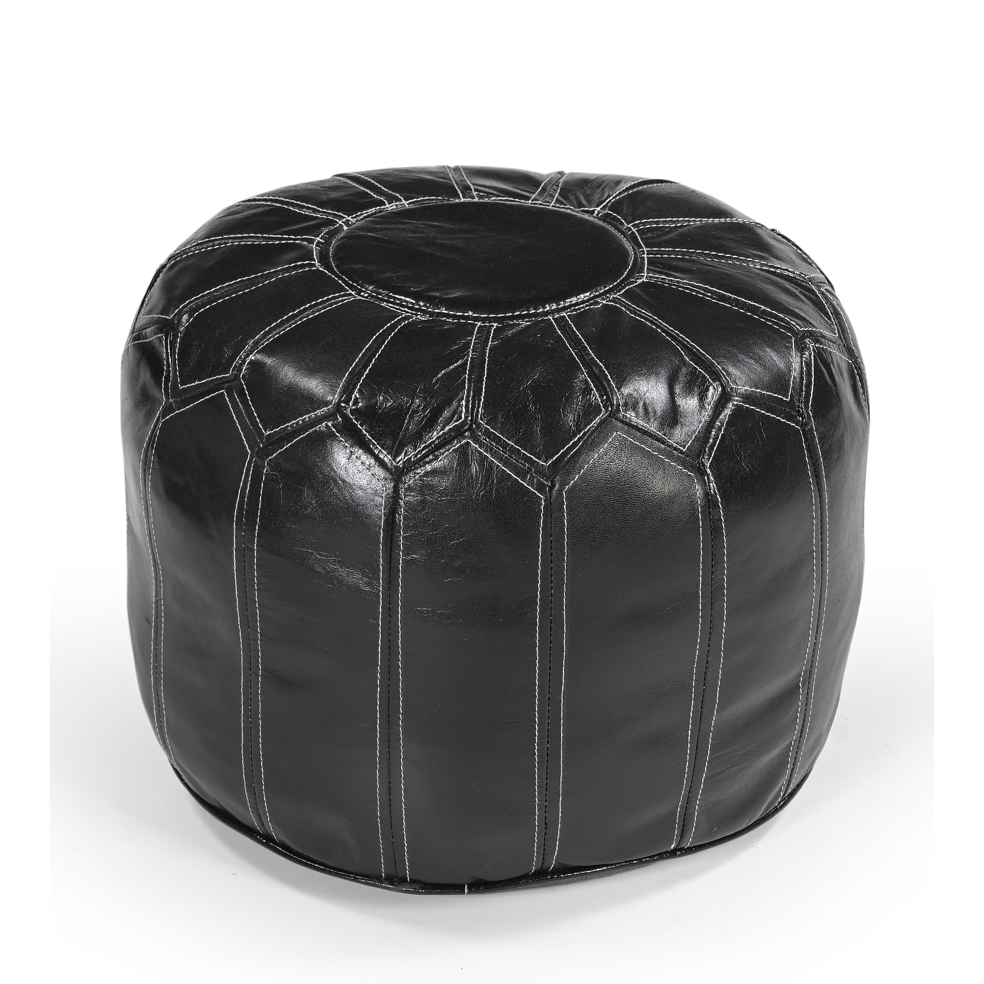 Black Moroccan Leather Ottoman - Sophisticated Style