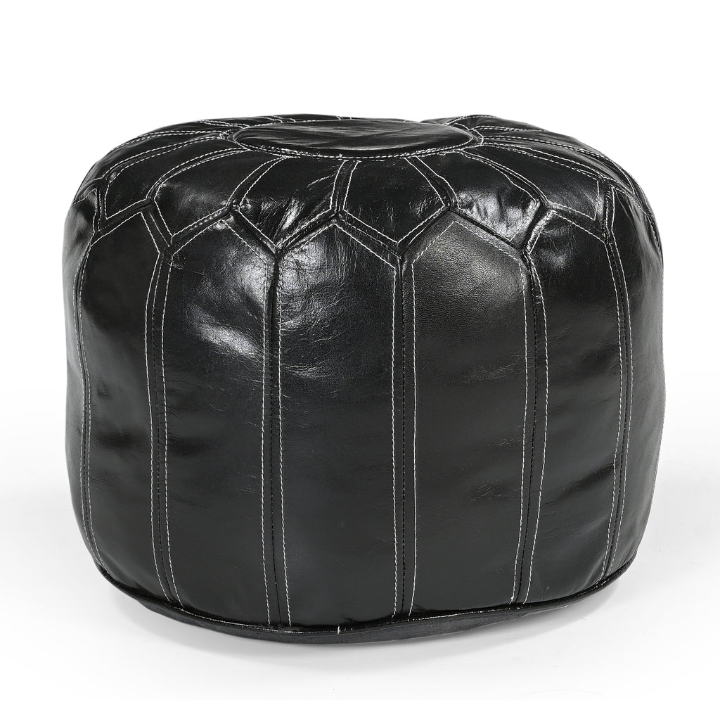 Black Moroccan Leather Ottoman - Sophisticated Style