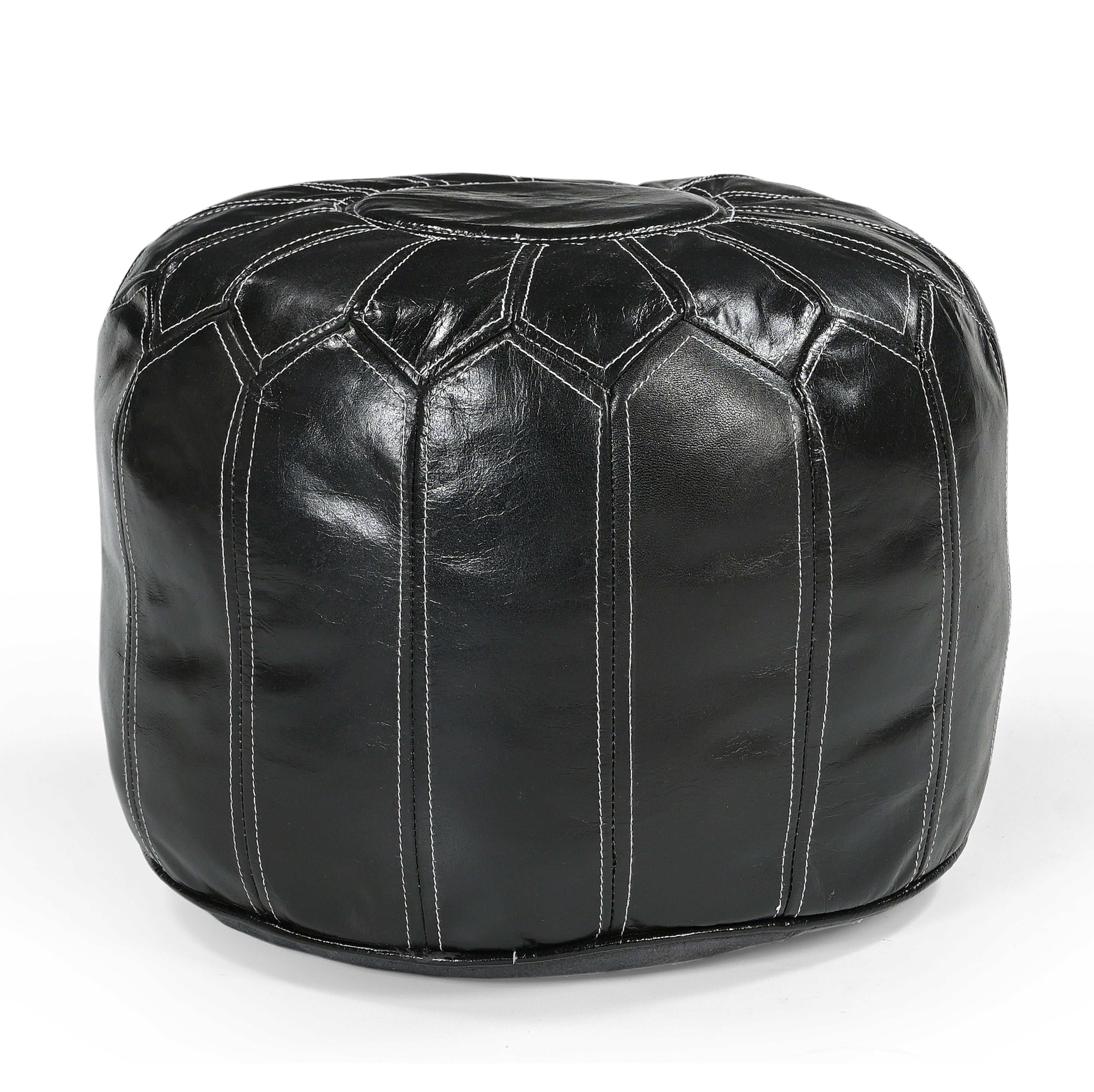 Black Moroccan Leather Ottoman - Sophisticated Style