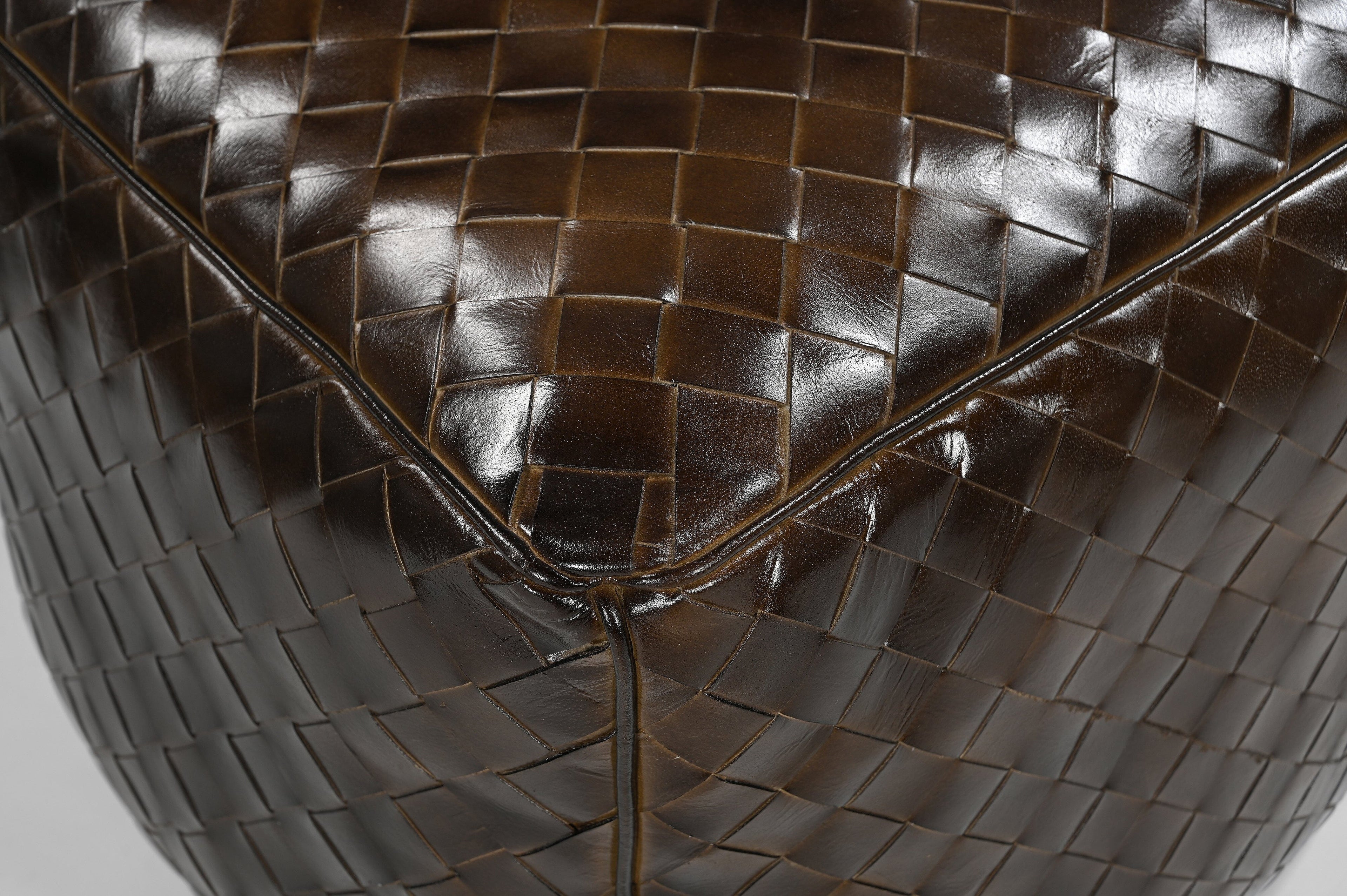 Genuine Leather Lattice Ottoman