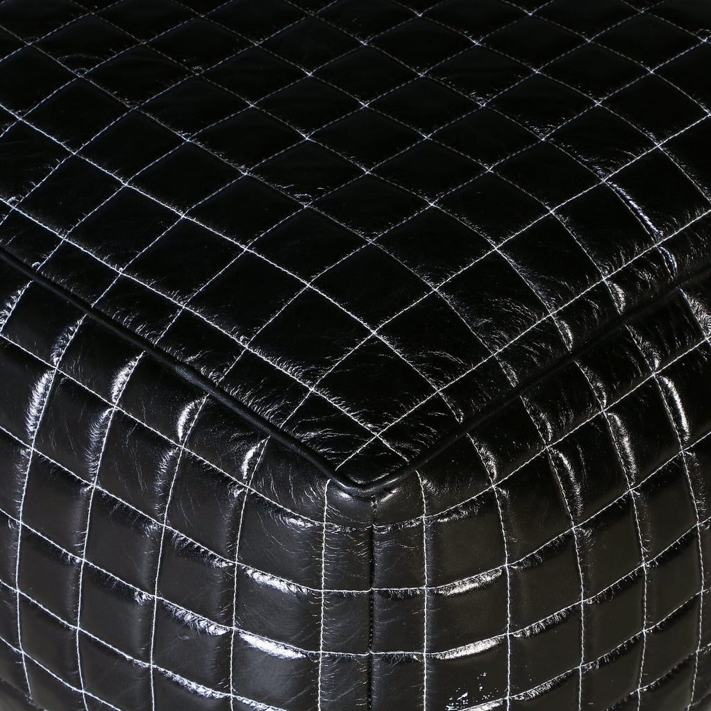 Sleek Black Genuine Leather Ottoman