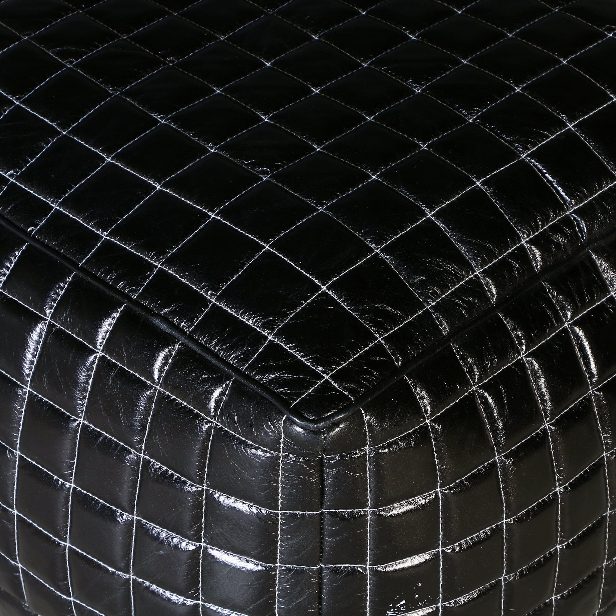 Sleek Black Genuine Leather Ottoman