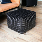 Sleek Black Genuine Leather Ottoman
