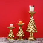 Elegant Gold Christmas Tree Candle Holder Set