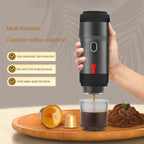Black Portable Fully Automatic Espresso Coffee Machine - Universal 3-in-1 Capsule, Coffee Powder & Espresso Maker