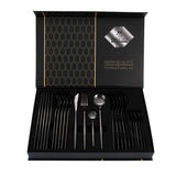 Black Color Premium 24-Piece Stainless Steel Cutlery Set - Elegant Golden Steak Knife, Fork, and Spoon Set in Luxury Gift Box