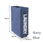 Rolling Laundry Basket with Wheels - 42L Capacity, Navy Blue, 39*18.5*58CM