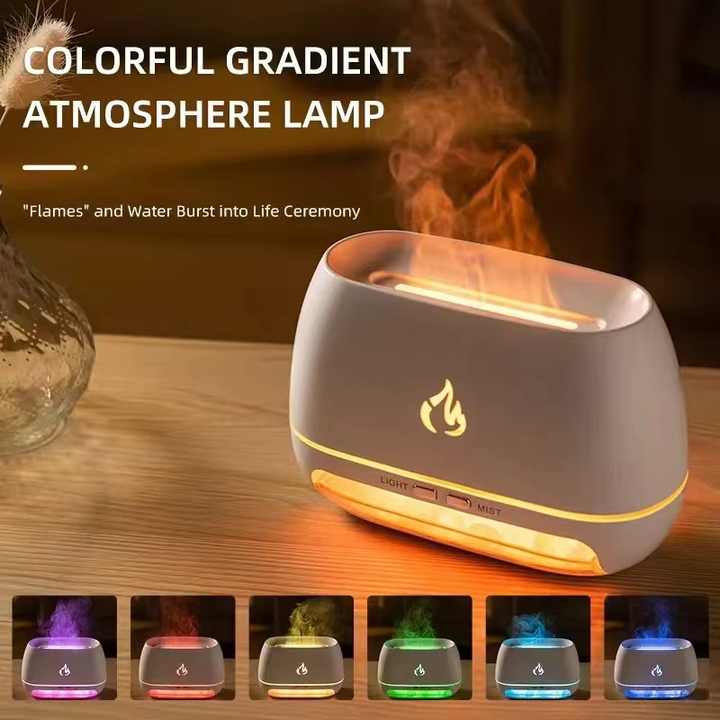 Wooden LED Flame Aromatherapy Essential Oil Diffuser with Humidifier and Ambient Light
