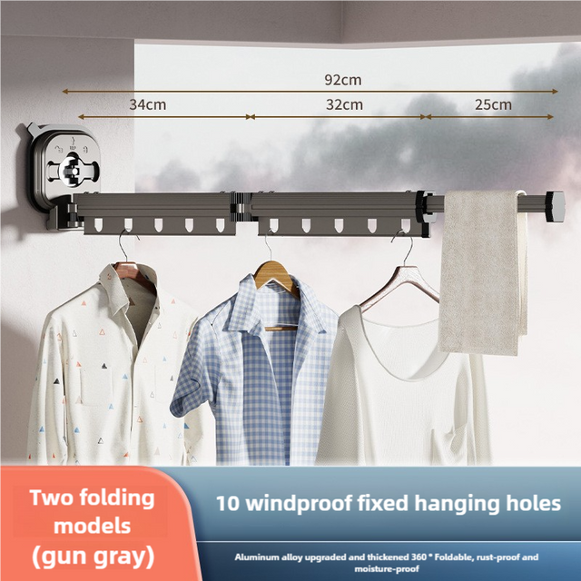 Grey Foldable Wall-Mounted Clothes Drying Rack