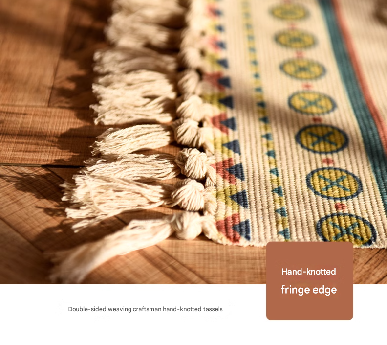 Stylish Handwoven Cotton Tassel Floor Rug