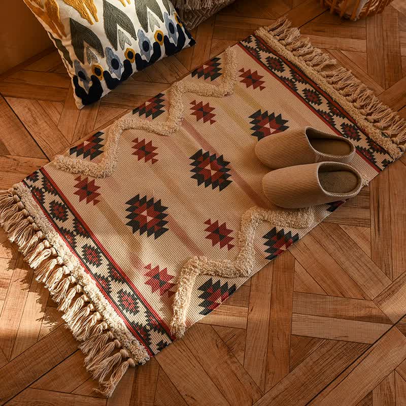 Handwoven Cotton Tassel Floor Rug - 60x90cm