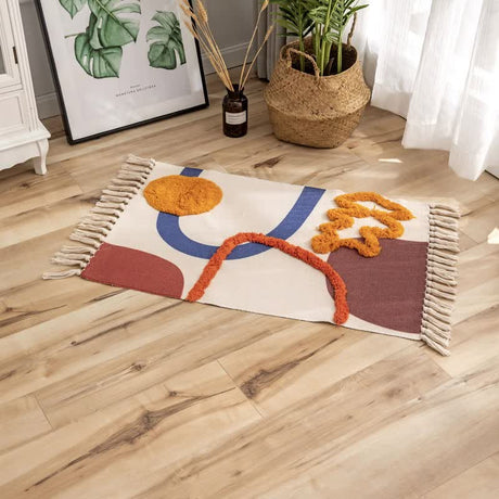 Handwoven Cotton Tassel Geometric Rug 60x90cm