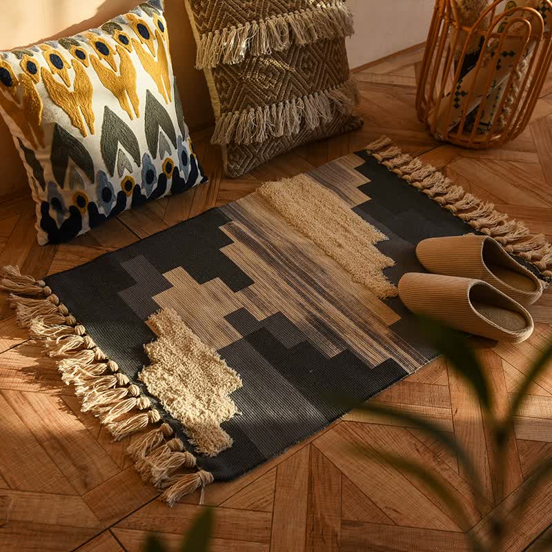 Handwoven Cotton Tassel Floor Rug - 60x90cm