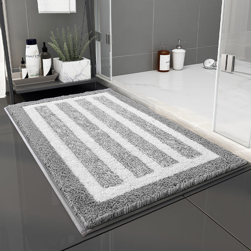 Absorbent Striped Bathroom Rug - Non-Slip Bath Mat for Bathroom, Toilet & Shower Entrance