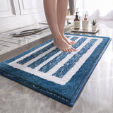 Absorbent Striped Bathroom Rug - Non-Slip Bath Mat for Bathroom, Toilet & Shower Entrance