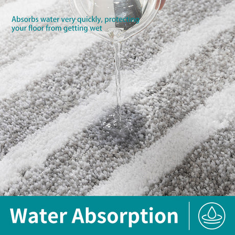 Absorbent Striped Bathroom Rug - Non-Slip Bath Mat for Bathroom, Toilet & Shower Entrance