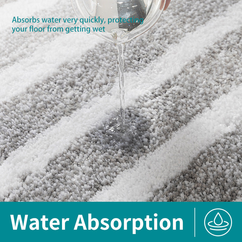 Absorbent Striped Bathroom Rug - Non-Slip Bath Mat for Toilet & Shower Room Entrance