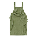 Green Cotton Linen H-Back Apron - Solid Color Kitchen Cooking Apron with Pocket