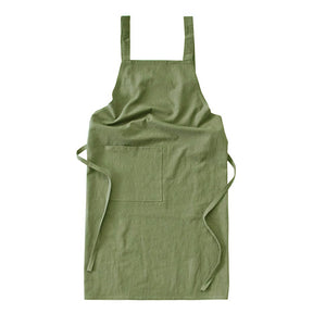 Green Cotton Linen H-Back Apron - Solid Color Kitchen Cooking Apron with Pocket