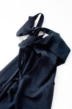 Blue Cotton Linen H-Back Apron - Solid Color Kitchen Cooking Apron with Pocket