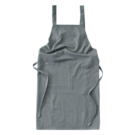 Grey Cotton Linen H-Back Apron - Solid Color Kitchen Cooking Apron with Pocket