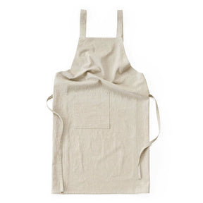 Off White Cotton Linen H-Back Apron - Solid Color Kitchen Cooking Apron with Pocket