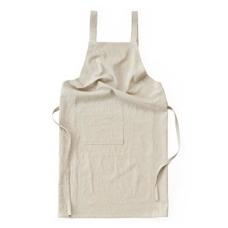 Off White Cotton Linen H-Back Apron - Solid Color Kitchen Cooking Apron with Pocket
