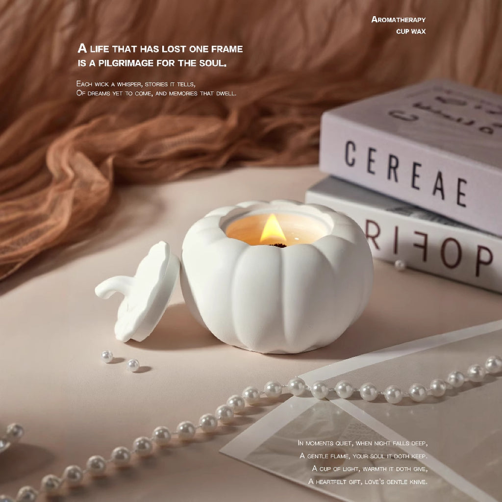 (English Pear Freesia)Ceramic Pumpkin Candle with Lid - Home Decor and Gift Ideas