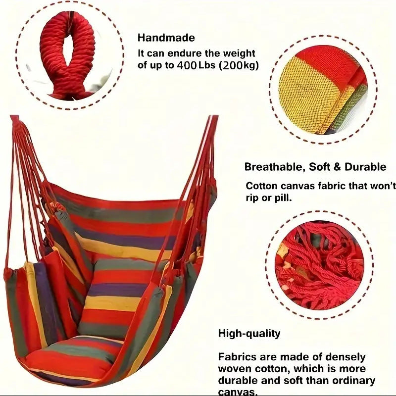 Colorful Striped Hammock Chair with Ropes and Storage Bag - Brown Stripes