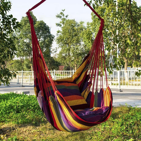 Colorful Striped Hammock Chair with Ropes and Storage Bag - Gery