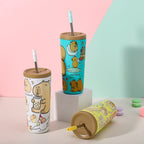 304 Stainless Steel Insulated Tumbler,Cartoon Design Portable Straw Cup for Home and Office(Lotus color)