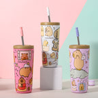 304 Stainless Steel Insulated Tumbler,Cartoon Design Portable Straw Cup for Home and Office(Light white)