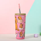 304 Stainless Steel Insulated Tumbler,Cartoon Design Portable Straw Cup for Home and Office(Pink)