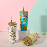 304 Stainless Steel Insulated Tumbler,Cartoon Design Portable Straw Cup for Home and Office(Pink)
