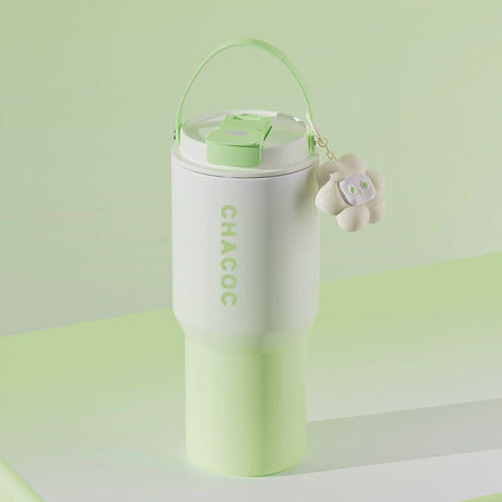 304 Stainless Steel Insulated Tumbler,Large Capacity with Handle and Cute Cloud Accessory(Green)