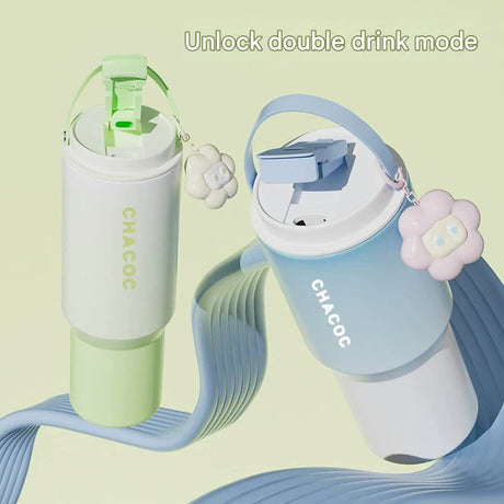 304 Stainless Steel Insulated Tumbler,Large Capacity with Handle and Cute Cloud Accessory(Green)