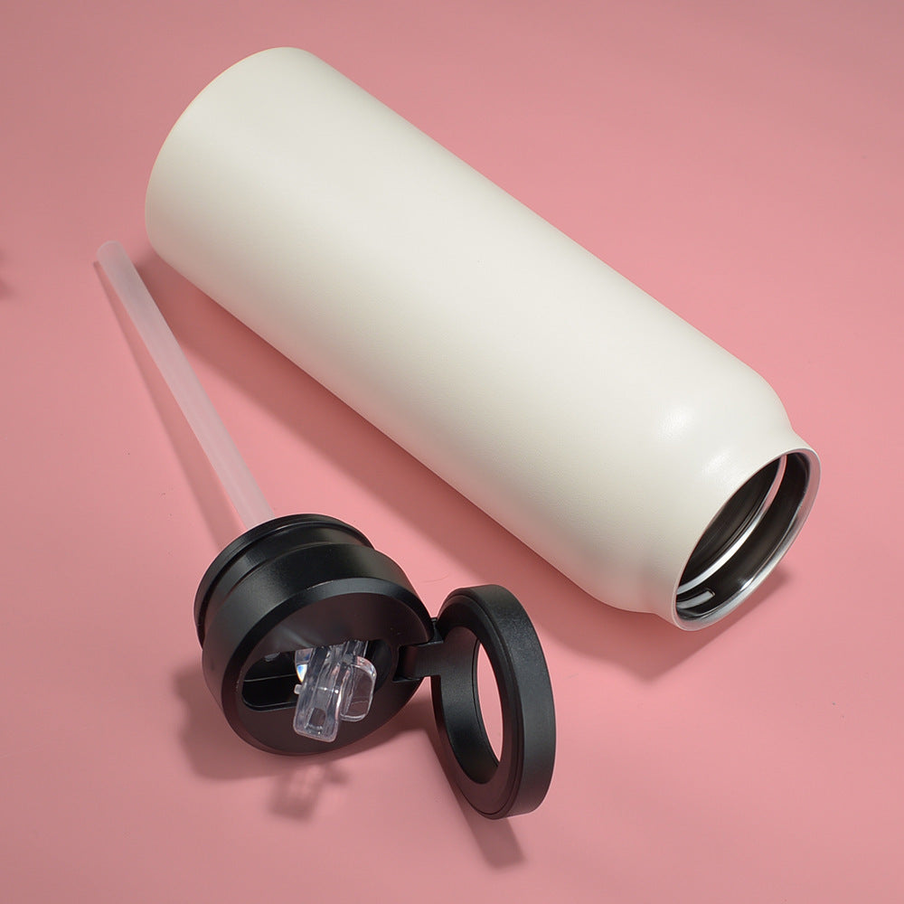 Beige Stainless Steel Water Bottle with Phone Stand