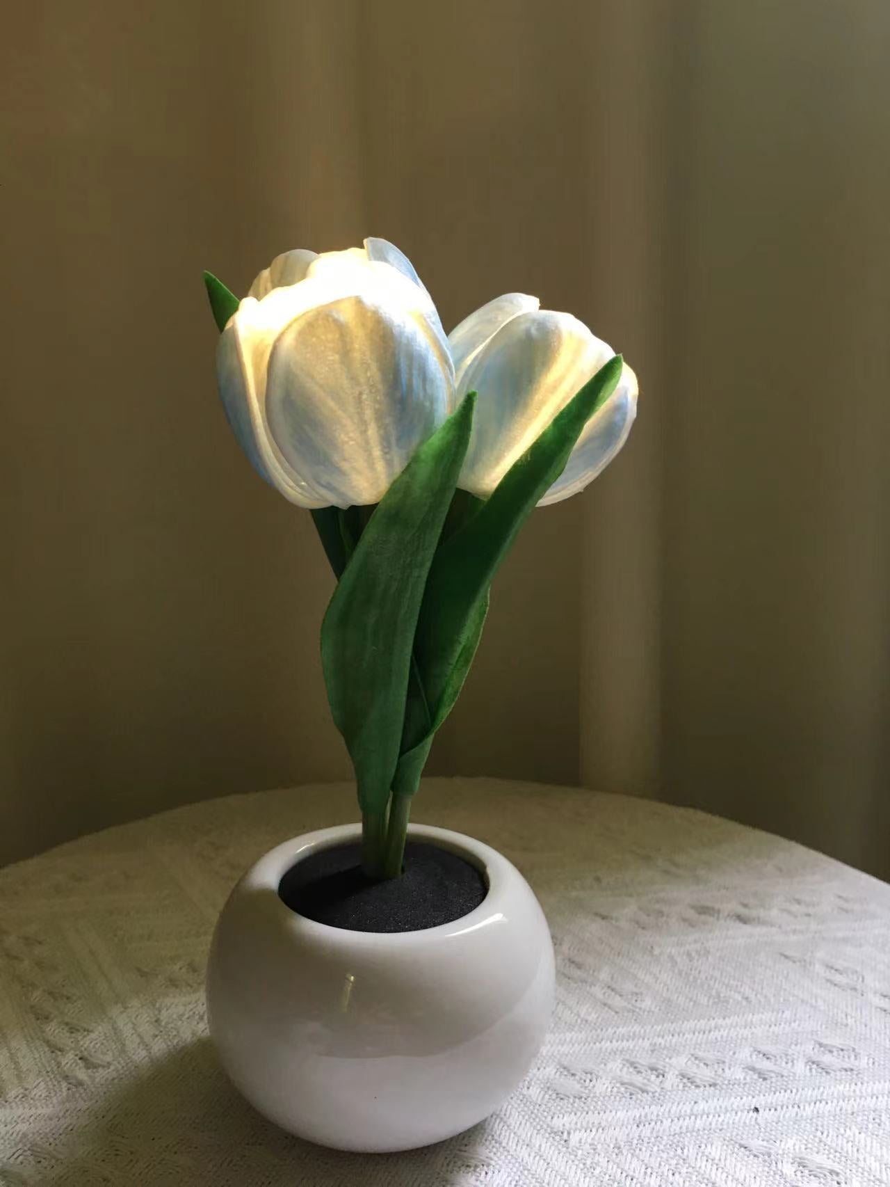 Blue Charging model Artificial Tulip Bouquet LED Light - Ceramic Pot Desk Lamp