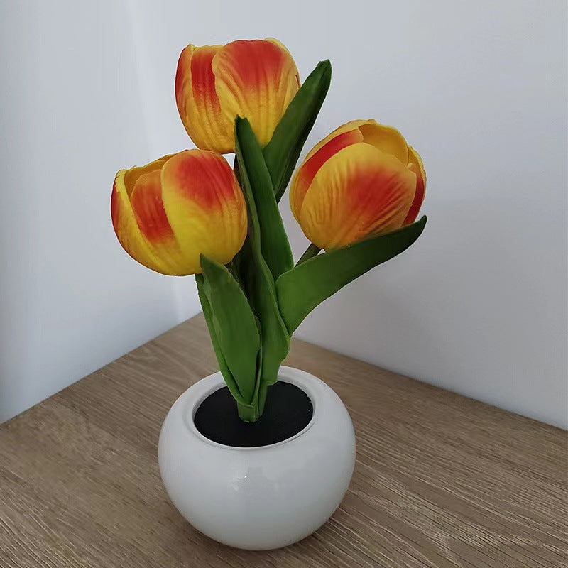 Orange Charging model Artificial Tulip Bouquet LED Light - Ceramic Pot Desk Lamp
