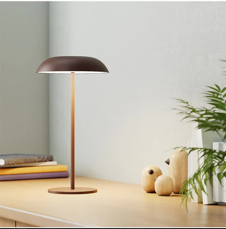 Brown Minimalist Rechargeable LED Touch Table Lamp - 3-Color Stepless Dimming Metal Desk Light