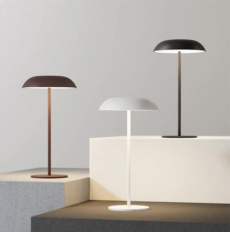 Brown Minimalist Rechargeable LED Touch Table Lamp - 3-Color Stepless Dimming Metal Desk Light