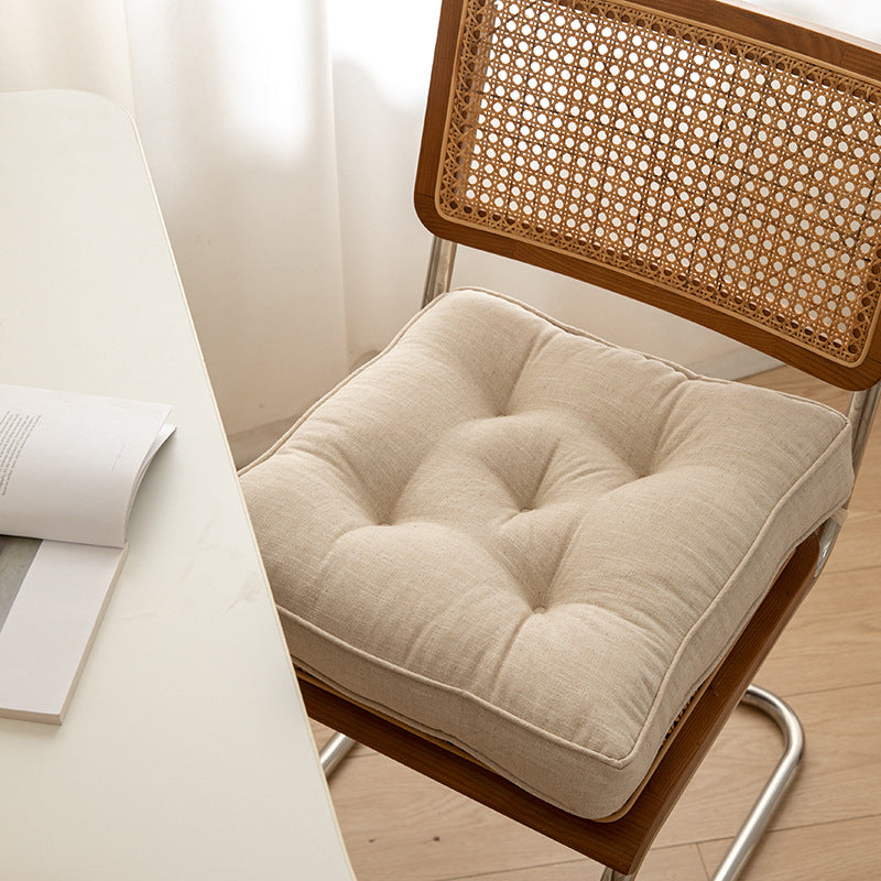 Soft And Thick Seat Cushion - Cotton Linen Blend Chair Pad with Ties for Chairs