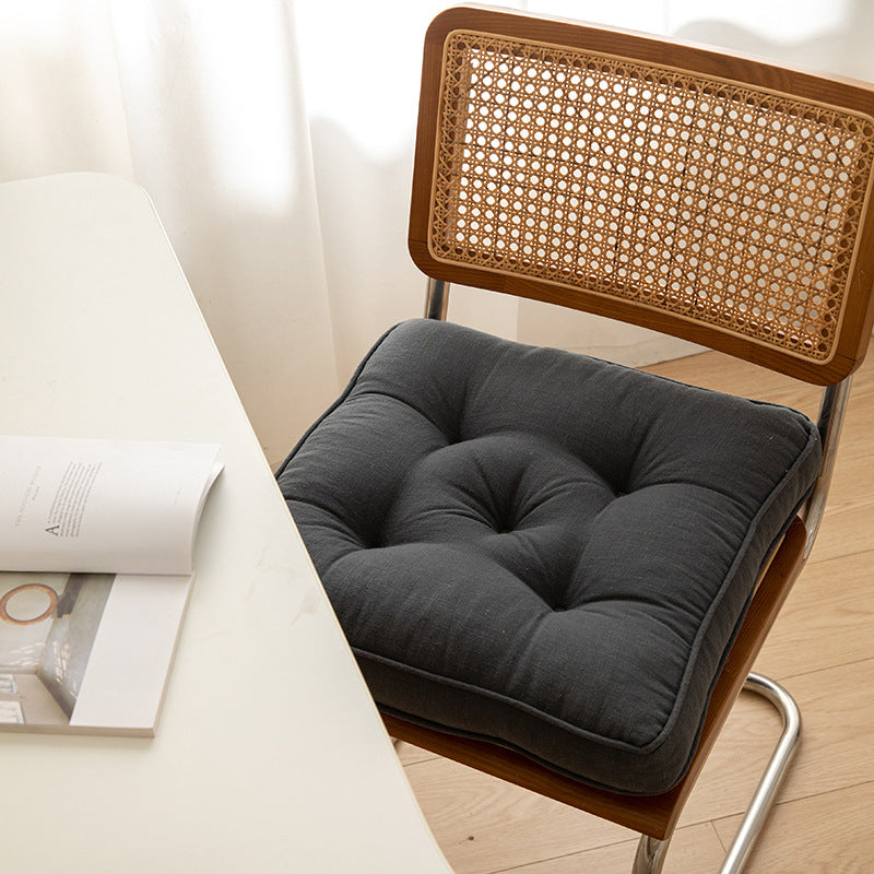Soft And Thick Seat Cushion - Cotton Linen Blend Chair Pad with Ties for Chairs
